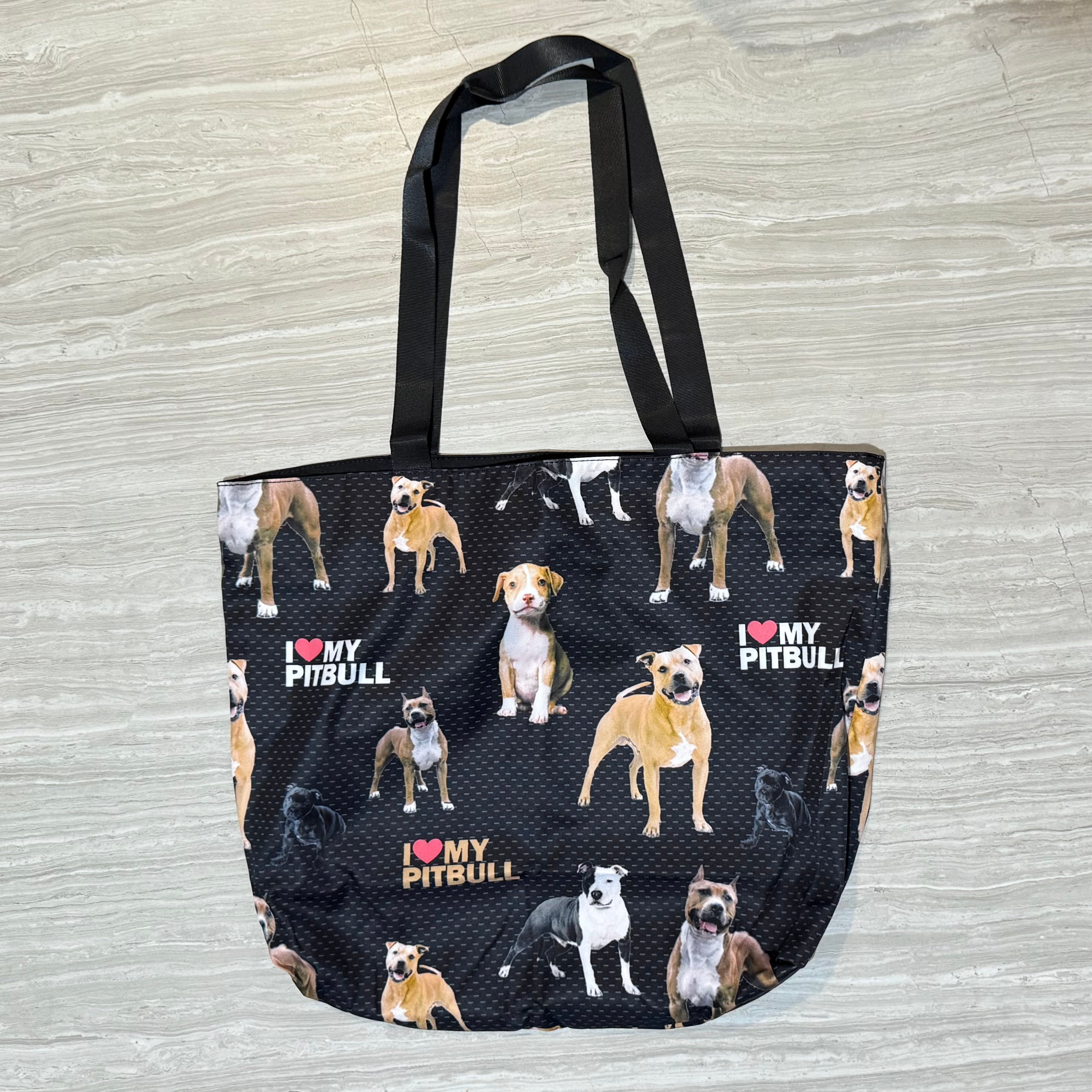 I Love My Pitbull Print Tote Bag