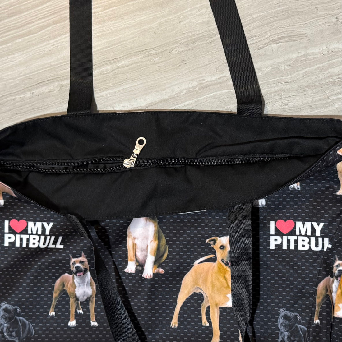 I Love My Pitbull Print Tote Bag