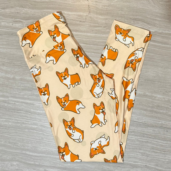 Cute Corgi Print Leggings with Pocket in Waistband