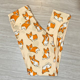 Cute Corgi Print Leggings with Pocket in Waistband