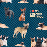 I Love My French Bulldog Checkered Print Teal Blue Leggings