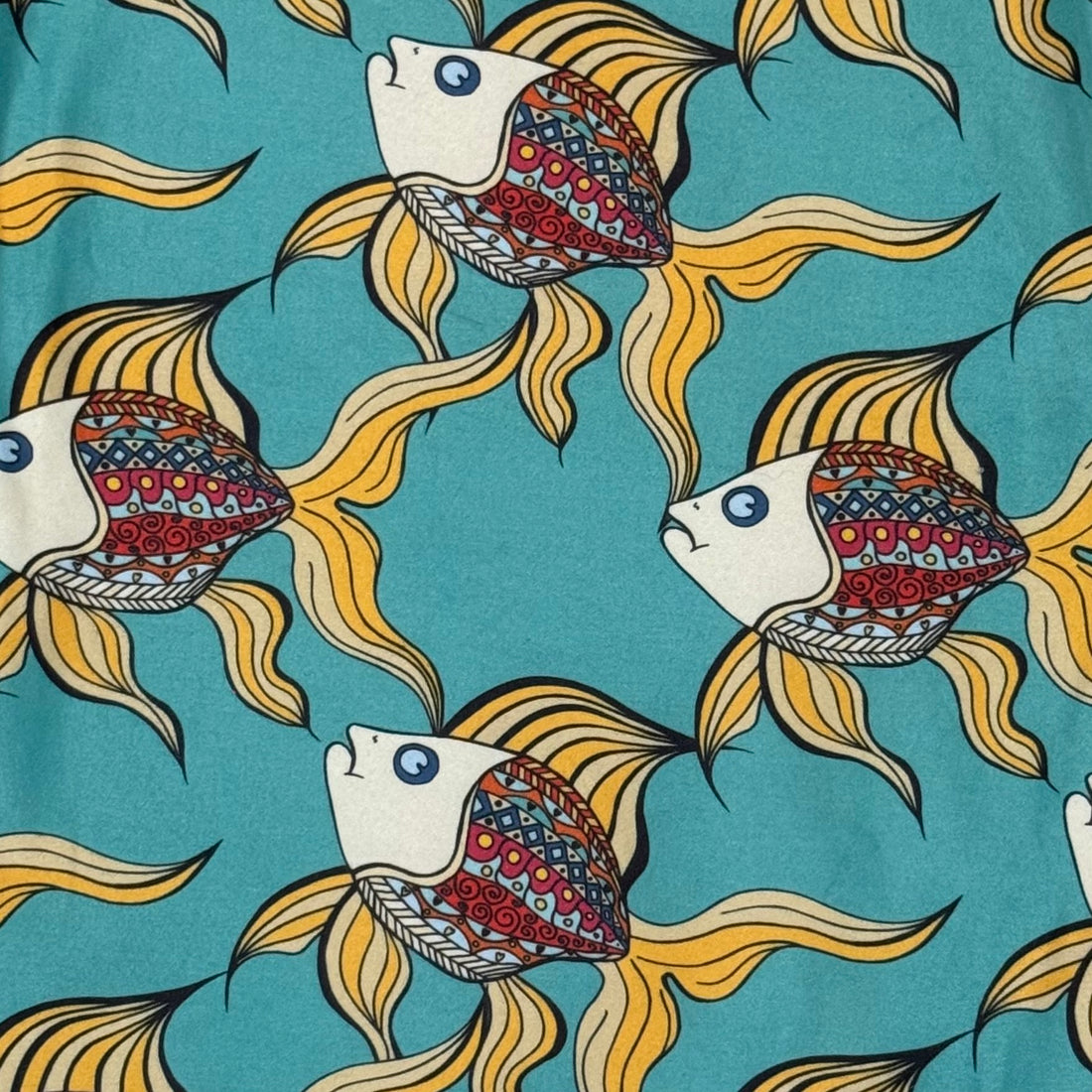 Colorful Angelfish Print Soft Leggings w/ Yoga Band Pocket