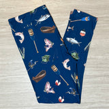 Gone Fishing Print Soft Blue Leggings