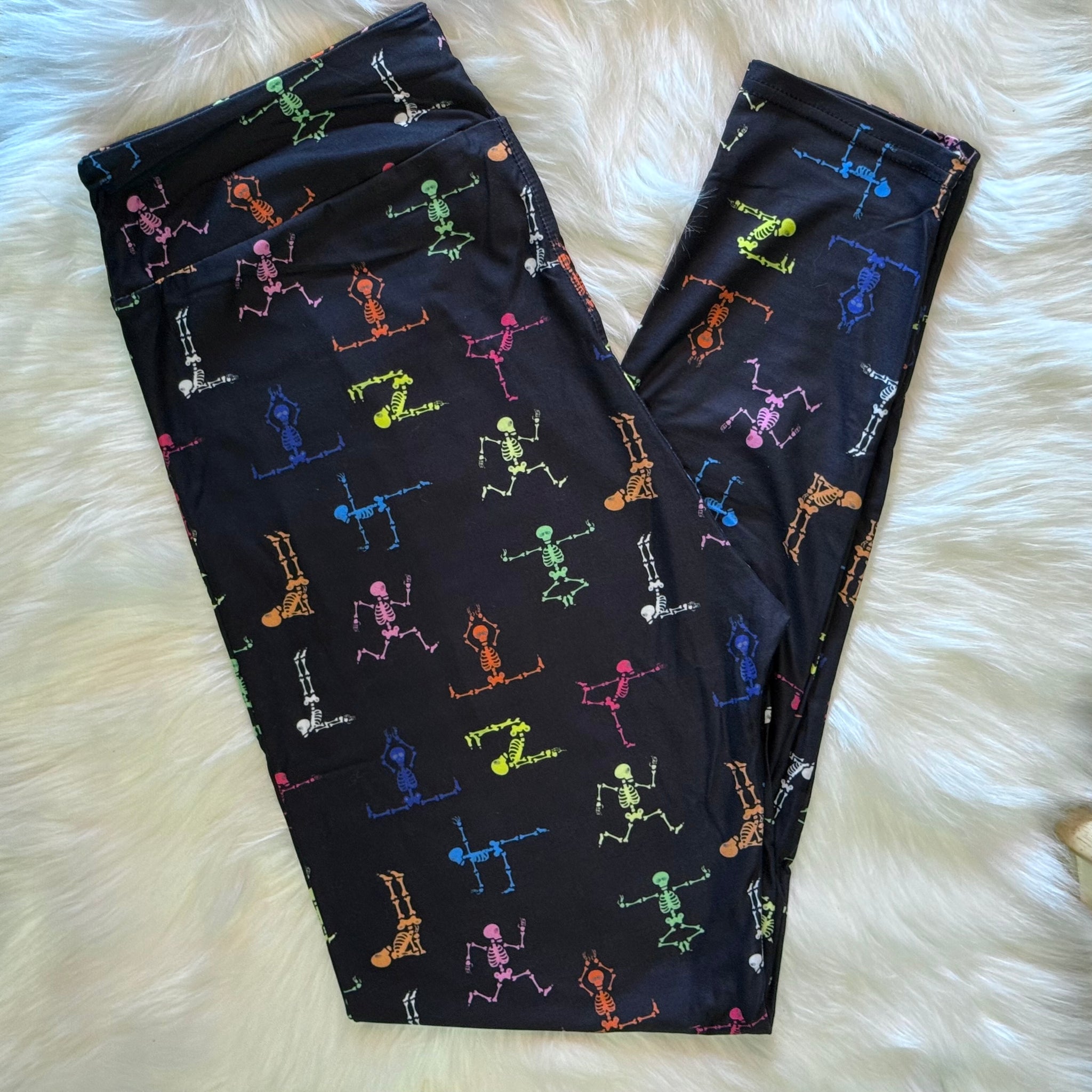 Skeleton Yoga Print Black Soft Leggings