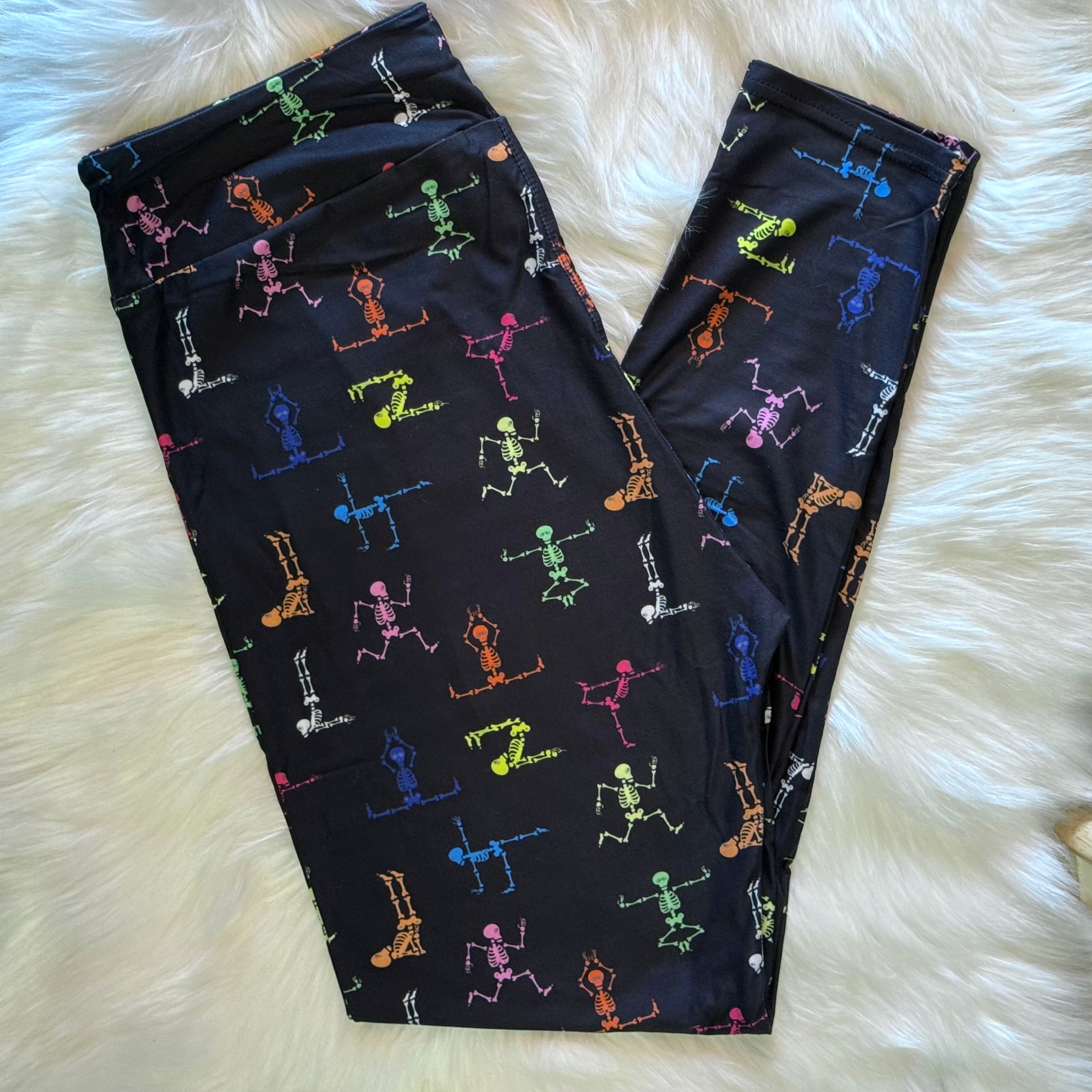 Skeleton Yoga Print Black Soft Leggings