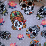 Lotus Sugar Skulls Polka Dot Print Gray Soft Leggings