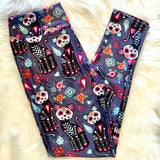 Sugar Skulls Cats & Crystals Print Gray Soft Leggings