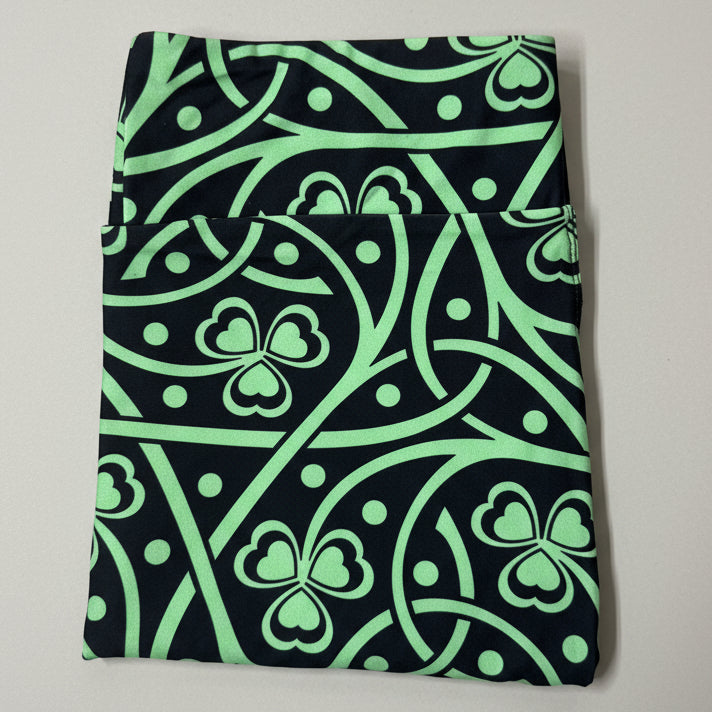 St. Patrick's Day Celtic Shamrock Leggings – Green & Black Luck of the Irish Yoga Pants, Festive Holiday Athleisure, Celtic Knot Patterned Tights