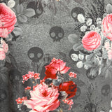 Deadly Bouquet - Skull and Pink Roses Floral Print Maxi Skirt / Strapless Dress