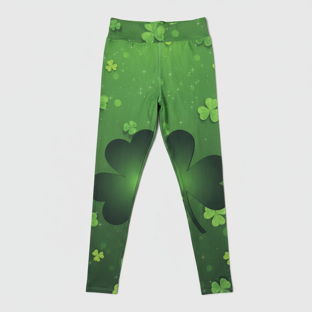 Lucky Shamrock Clover Green Print Soft High Waisted Leggings