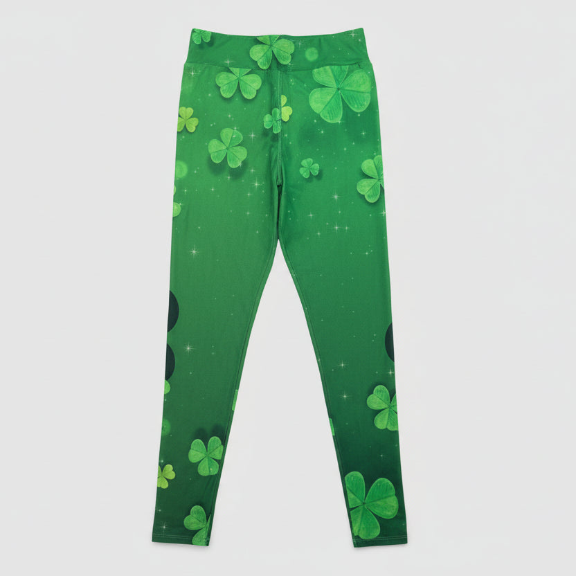 Lucky Shamrock Clover Green Print Soft High Waisted Leggings