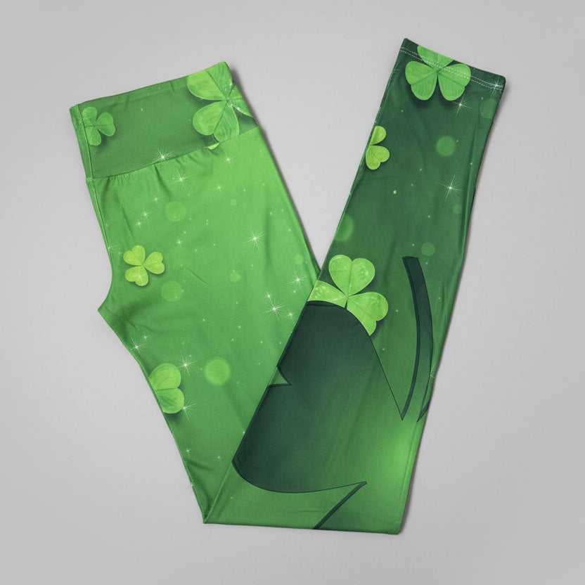 Lucky Shamrock Clover Green Print Soft High Waisted Leggings