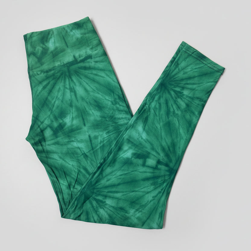 Emerald Green Sunburst Tie Dye Print High Waisted Leggings