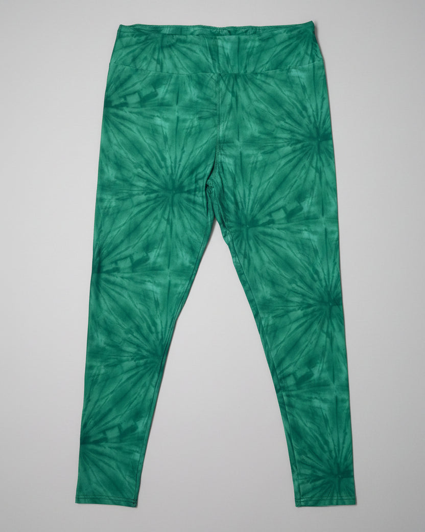 Emerald Green Sunburst Tie Dye Print High Waisted Leggings