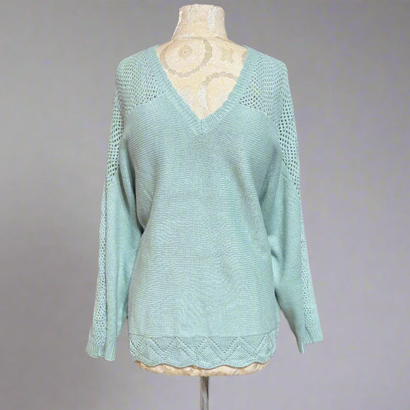 Oversized V-neck Dolman Knit Mint Sweater