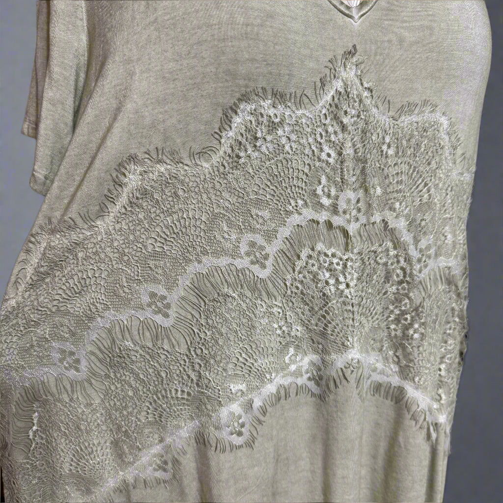 Crisscross Lace Detail Mineral Wash Sage Green Top