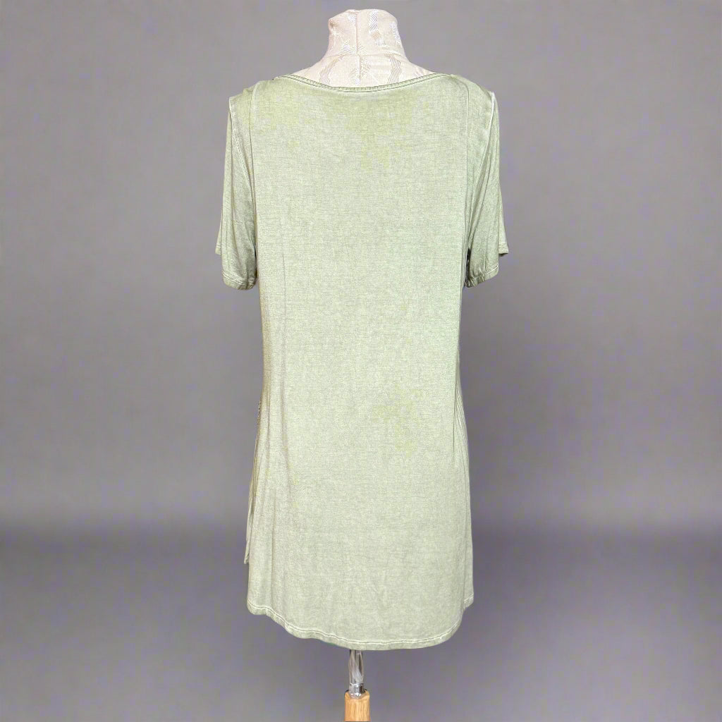 Crisscross Lace Detail Mineral Wash Sage Green Top