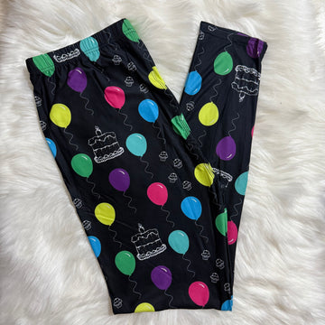 Happy Birthday Themed Print Black Leggings