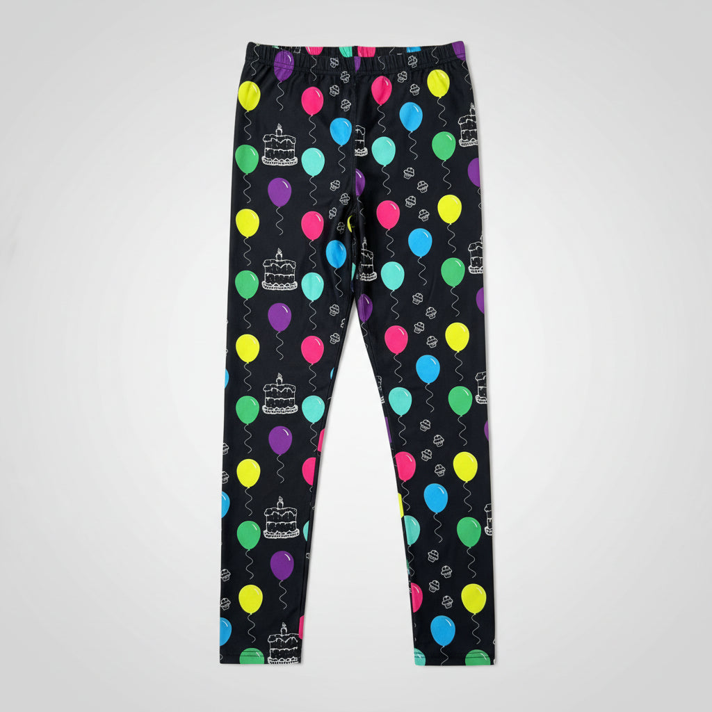 Happy Birthday Themed Print Black Leggings