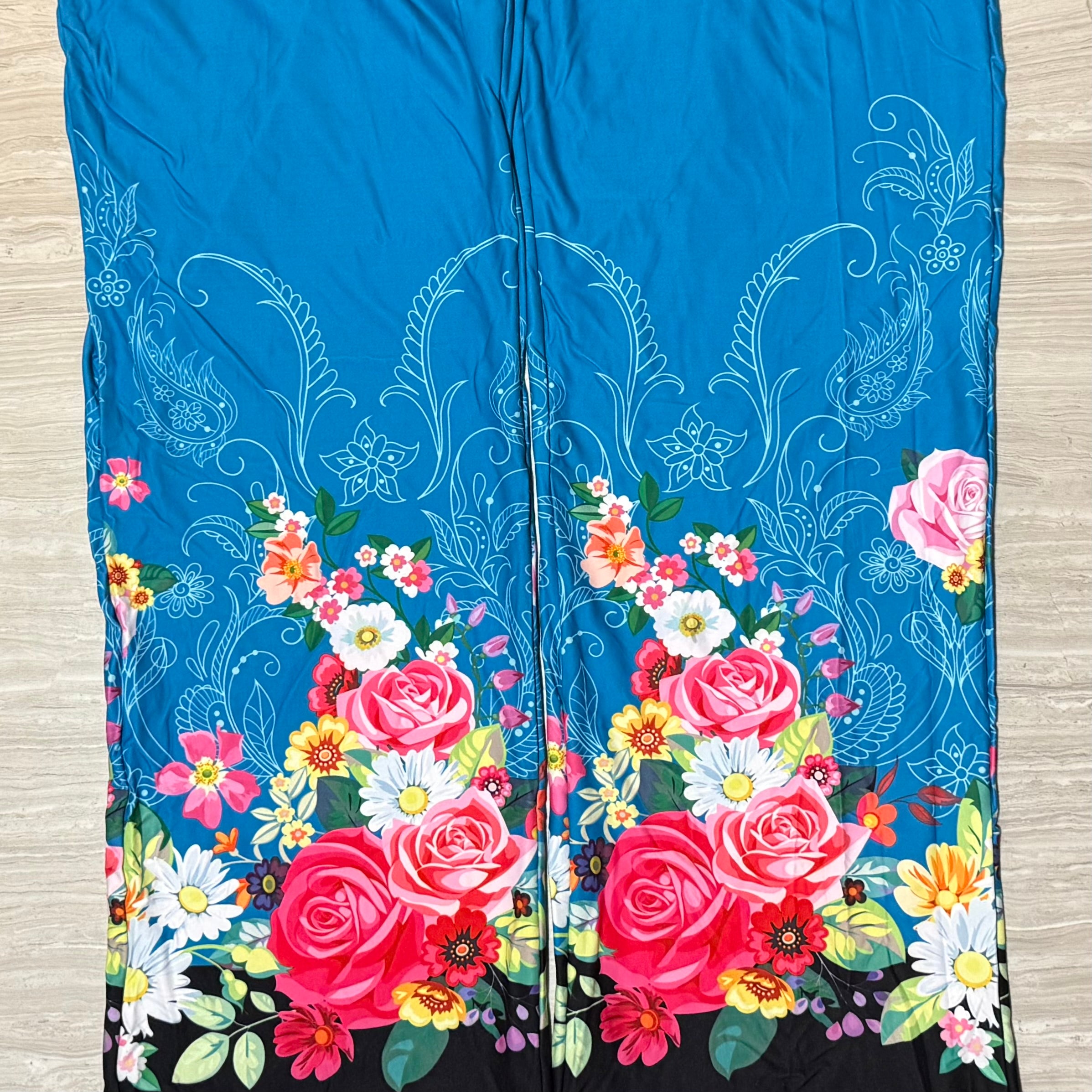 Boho Floral Turquoise Print Lounge Pants w/ Pockets