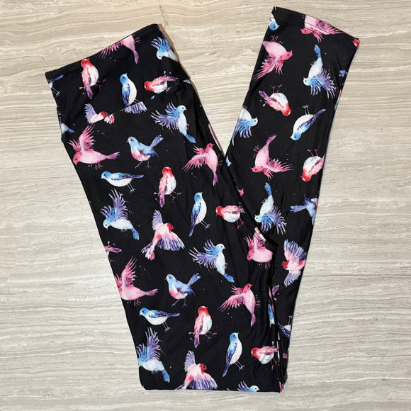 Watercolor Birds Print Soft Leggings