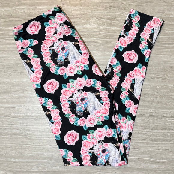 Unicorn & Pink Roses Print Soft Leggings