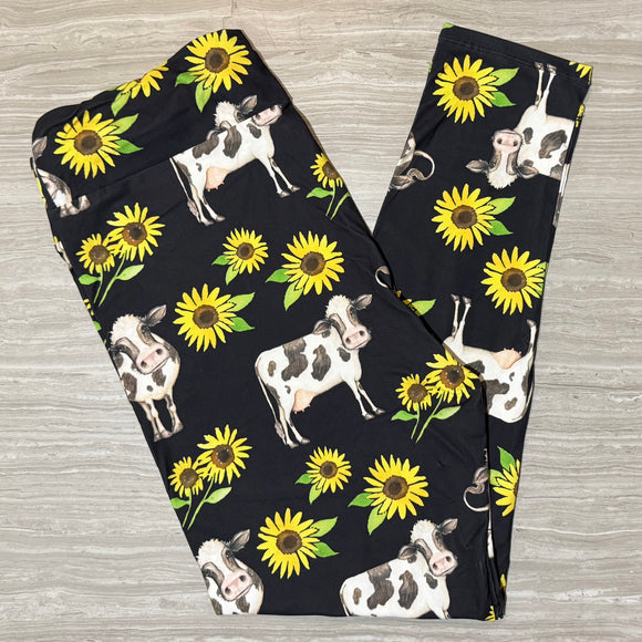 Sunflowers & Cow Print Leggings