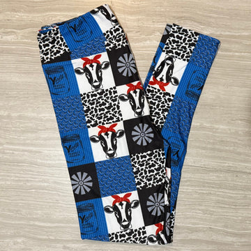 Farm Life Cows Yall Blue Print Soft Leggings