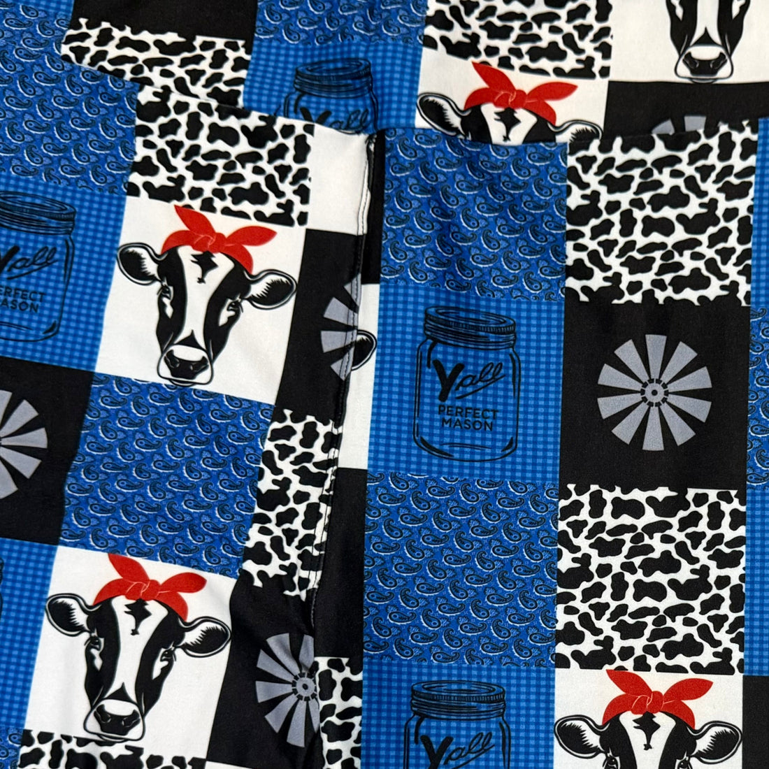 Farm Life Cows Yall Blue Print Soft Leggings