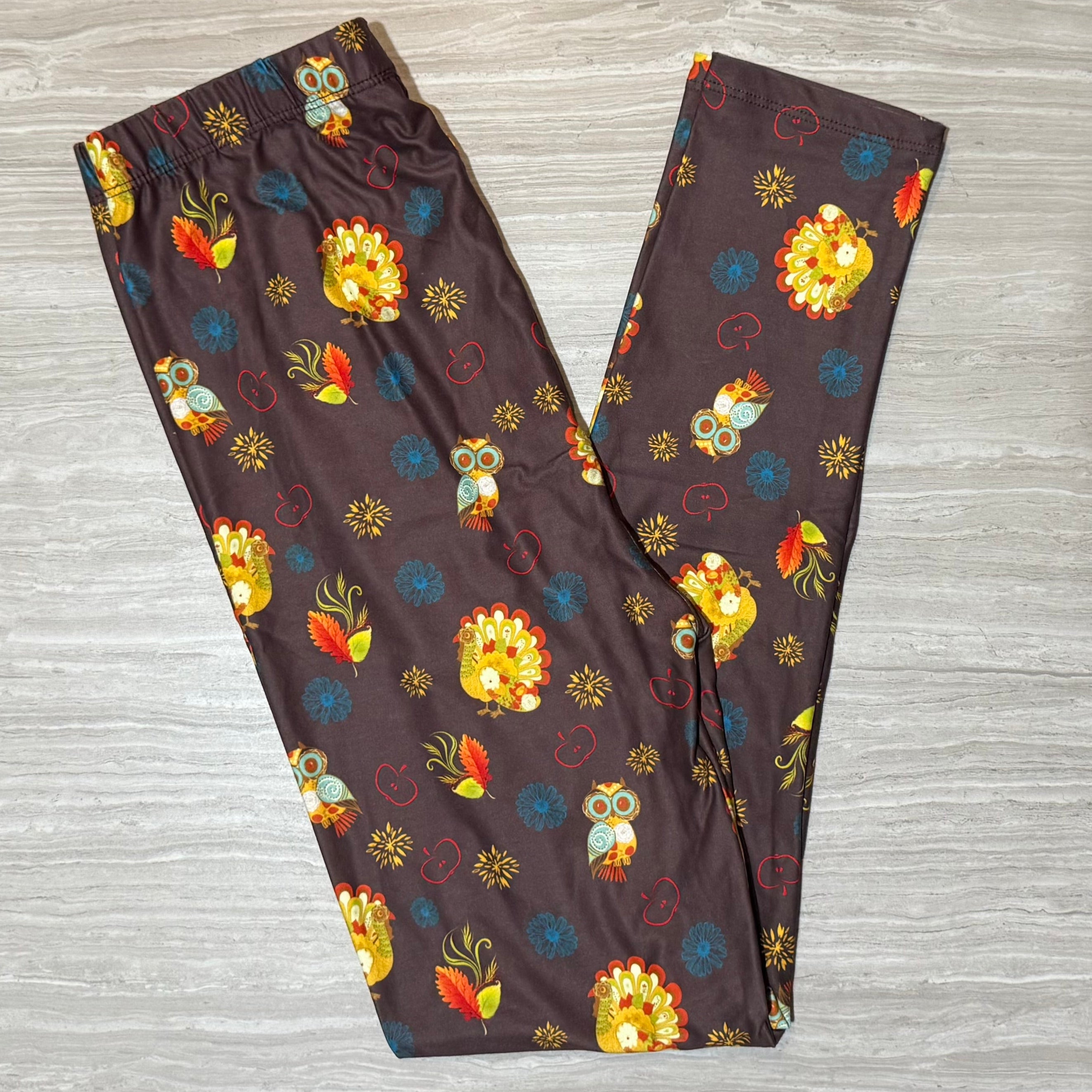 Autumn Bird Print Brown Leggings - Adult & Kid Sizes