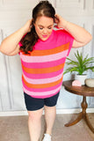 Feeling Bold Fuchsia & Orange Stripe Short Sleeve Dolman Sweater