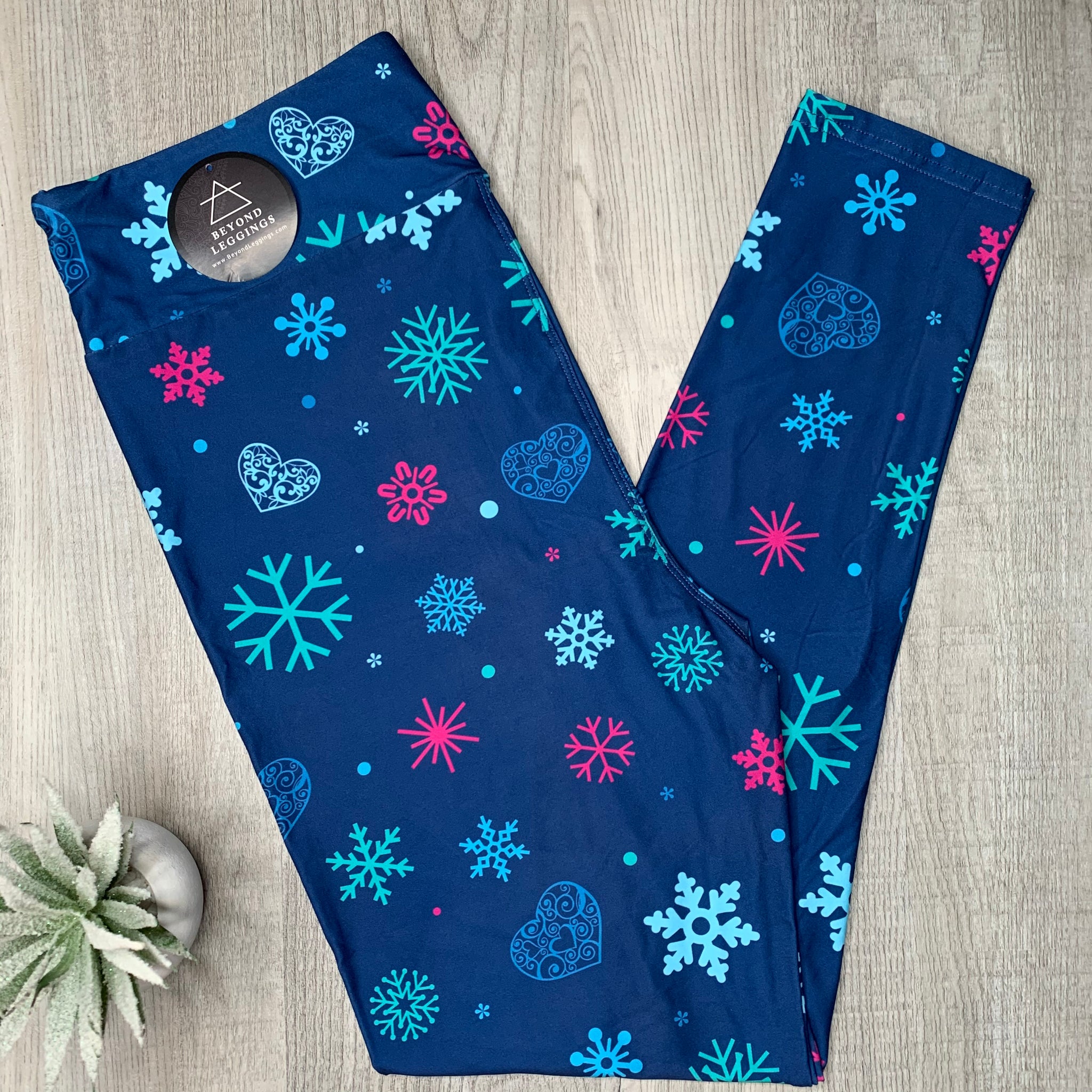 Blue & Pink Frozen Snowflake Christmas Soft Leggings