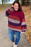 Take All Of Me Burgundy & Navy Stripe Oversized Sweater