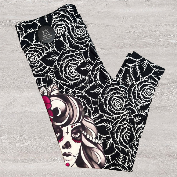 Undead Queen of Roses Sugar Skull Print Soft Leggings