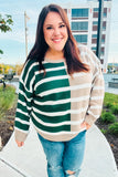 Hunter Green & Taupe Striped Color Block Sweater