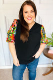 Eyes On You Black Floral Puff Sleeve V Neck Top