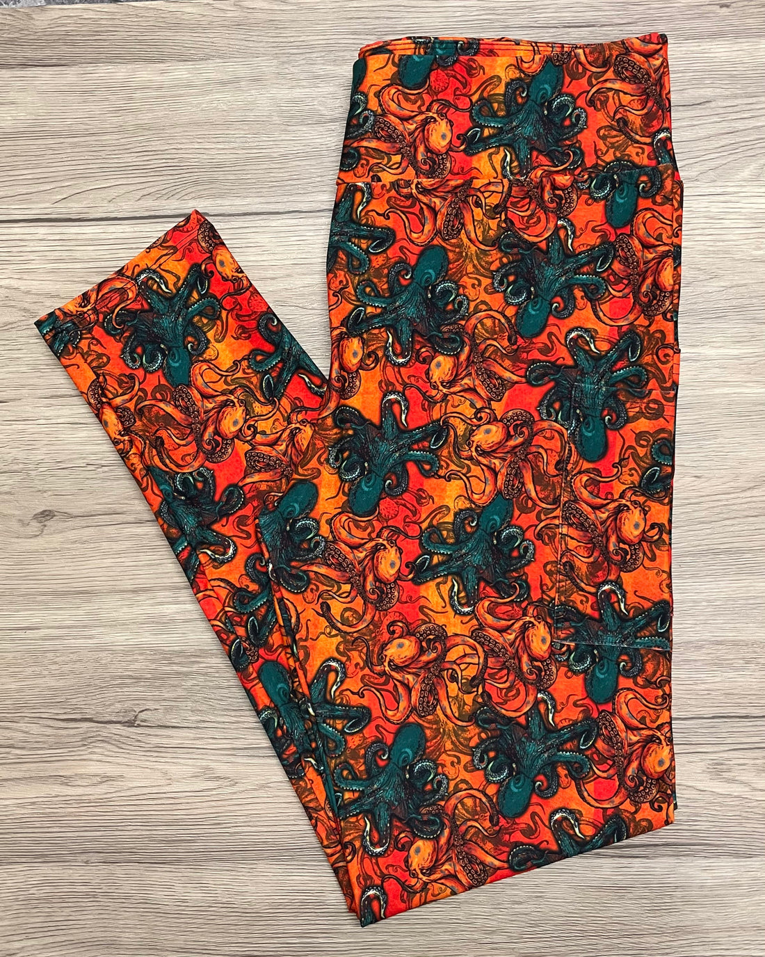 RTS - Orange and Teal Octopus Leggings w/ Pockets