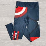 Captain America Cosplay Print Easy Halloween Costume Soft Leggings