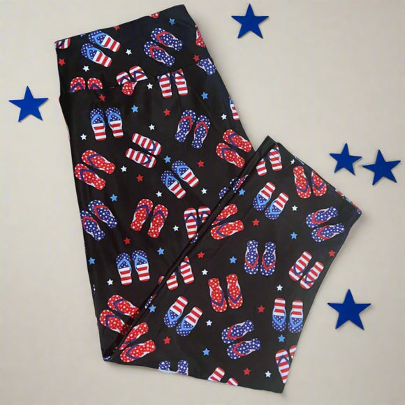 4th of July Flip Flop Print Capri Leggings