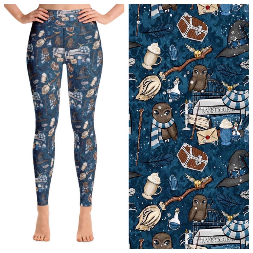 Blue Wizard House Print Black Soft Leggings