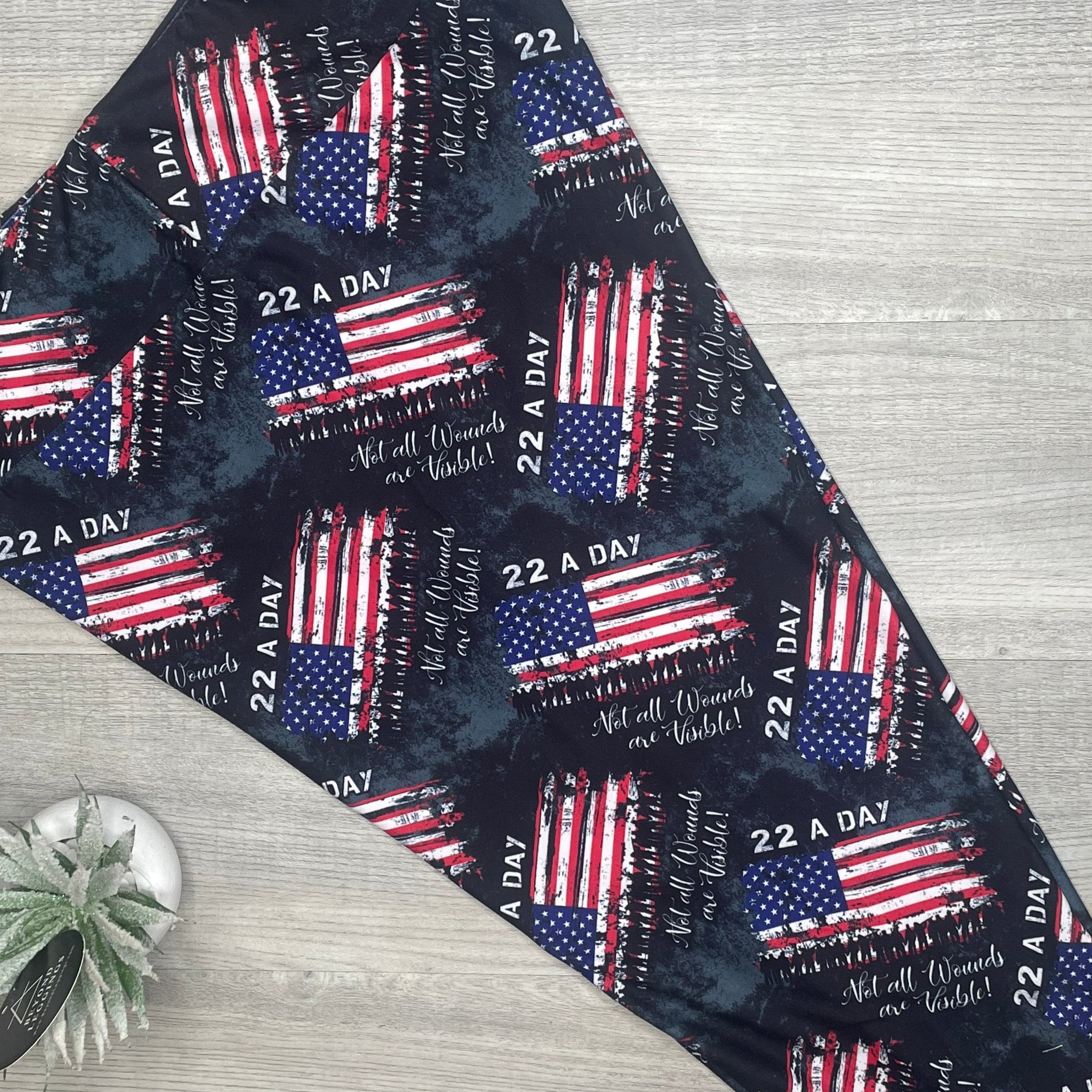 Patriotic Awareness Print Leggings - Honoring Veterans with Comfortable Style - "22 A Day" "Not All Wounds Are Visible" Supportive Print