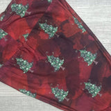 Classic Christmas Tree Print Burgundy Wine Leggings