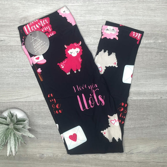 Llove You Llama-time Llama Valentine Kids Soft Leggings