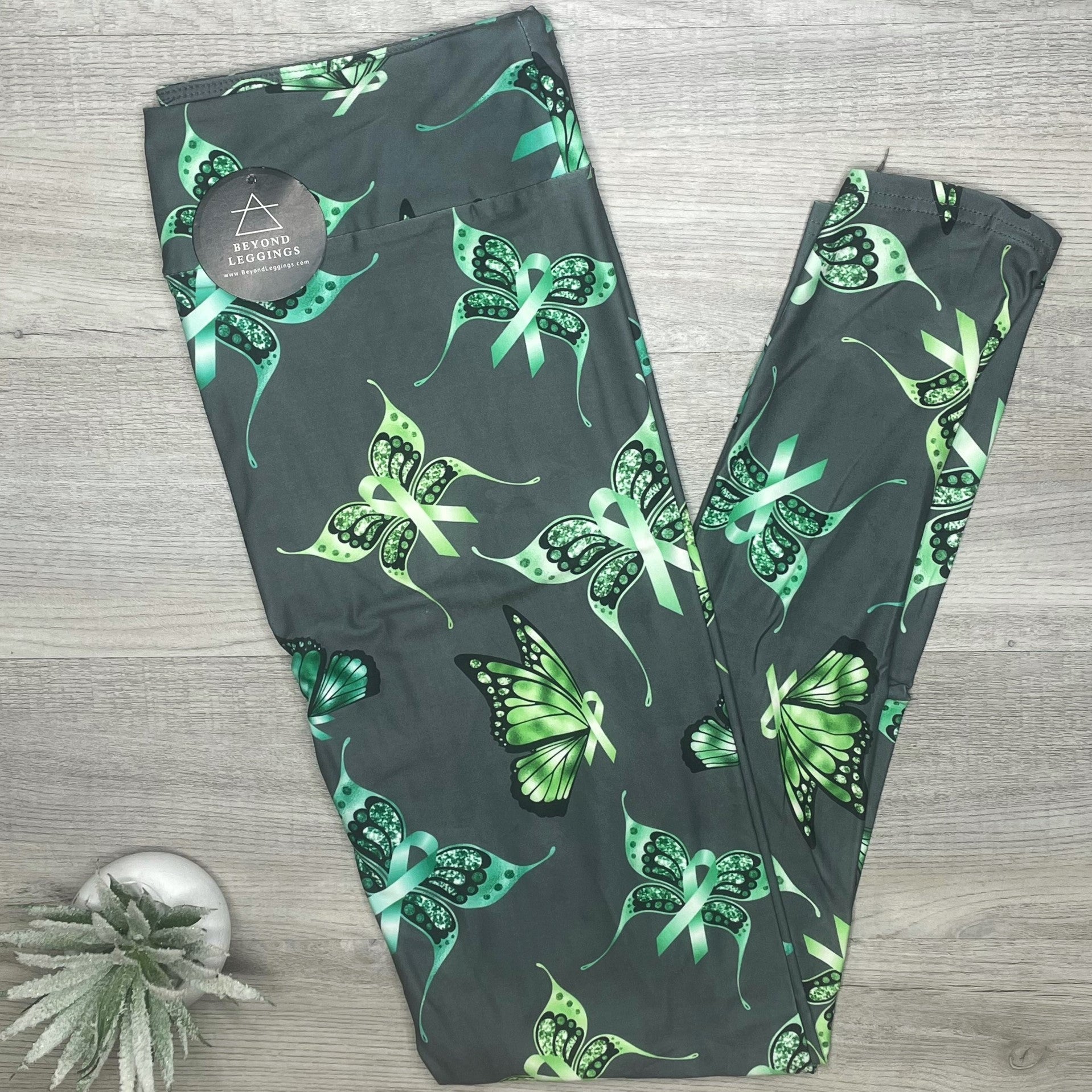 Green Ribbon Butterfly Soft Leggings