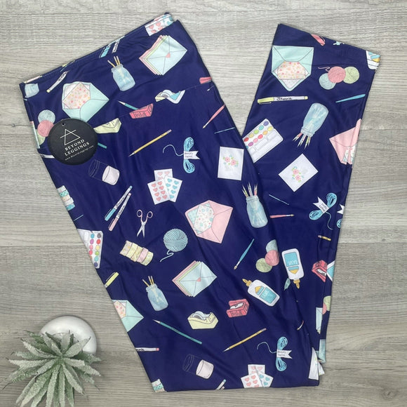 Crafting Supplies Print Blue Leggings