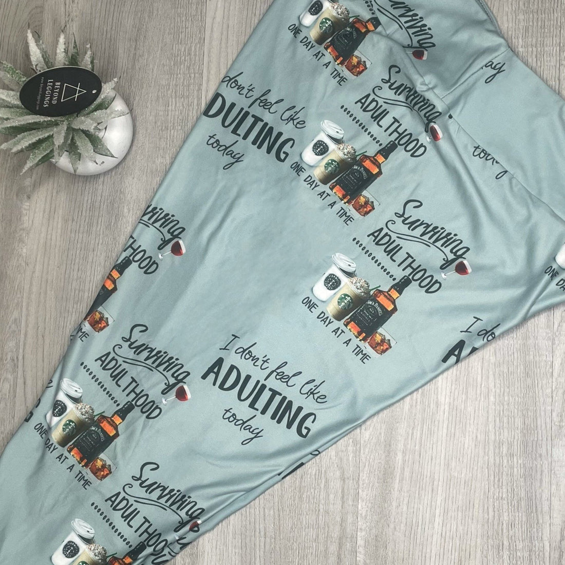 Surviving Adulthood Print Gray Leggings