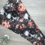 Etched Peach Lotus Flower Skull Print Leggings