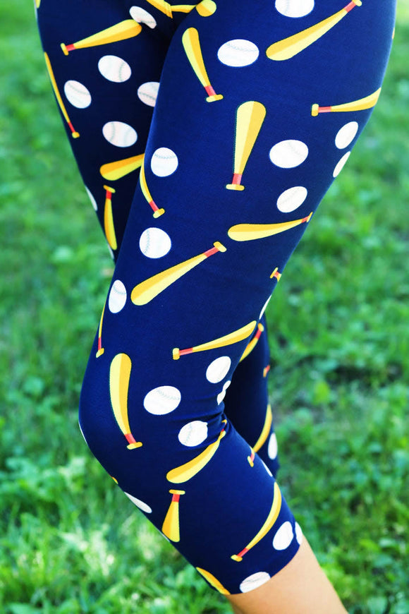 Baseball Print Blue Leggings - Adult & Kid Sizes