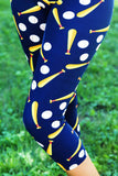 Baseball Print Blue Leggings - Adult & Kid Sizes