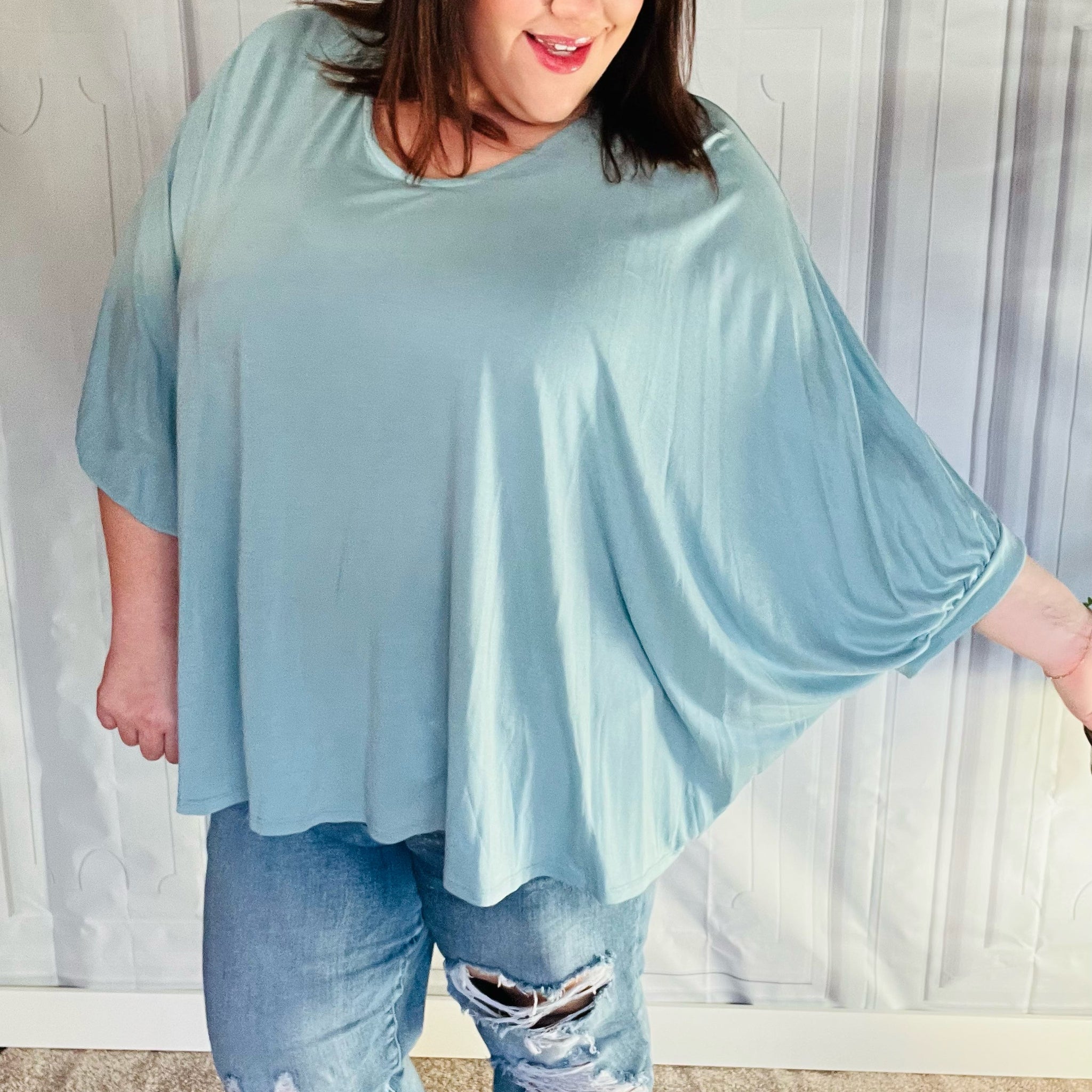 Call On Me Aqua Dolman Modal Knit Top